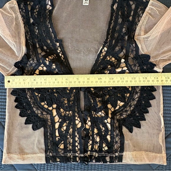 XS For Love and Lemons Penelope Crop Top Black/Nude long sleeve - Picture 14 of 16